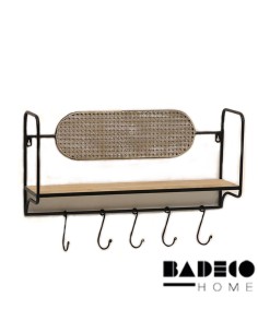 Repisa Metalica con Estante de Madera y Ganchos cod 505059