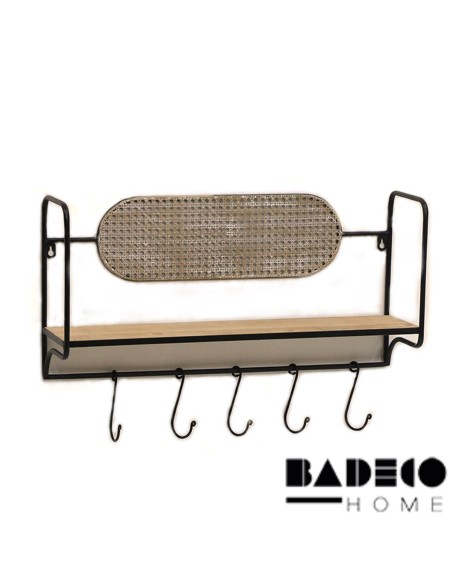 Repisa Metalica con Estante de Madera y Ganchos cod 505059