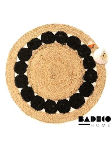 Alfombra de Yute Calada con Circulos Negros 120 cm cod 84120