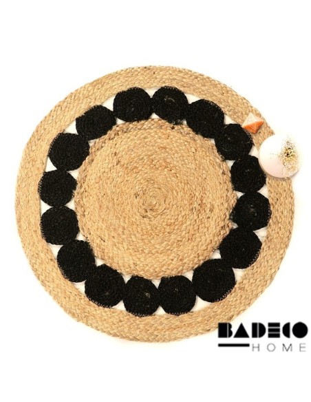 Alfombra de Yute Calada con Circulos Negros 120 cm cod 84120