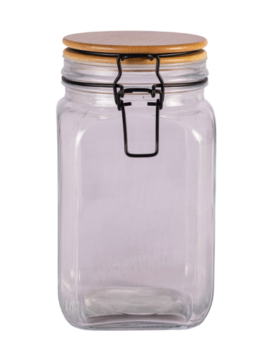 Frasco de Vidrio con Tapa de Bamboo Cuadrado - 1250cc cod B024823