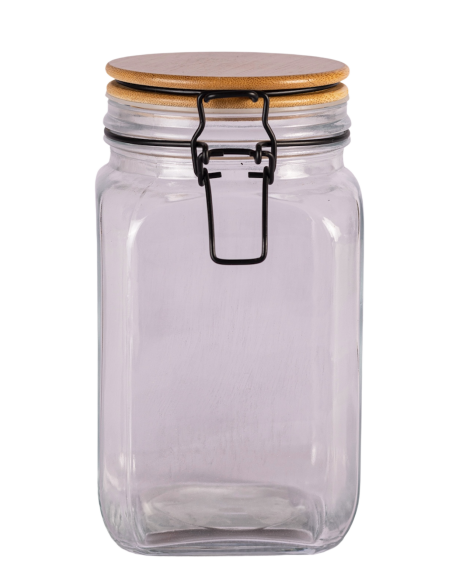 Frasco de Vidrio con Tapa de Bamboo Cuadrado - 1250cc cod B024823