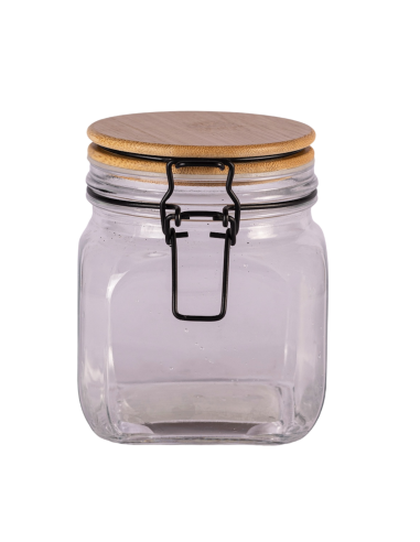Frasco de Vidrio con Tapa de Bamboo Cuadrado - 760cc cod B024815