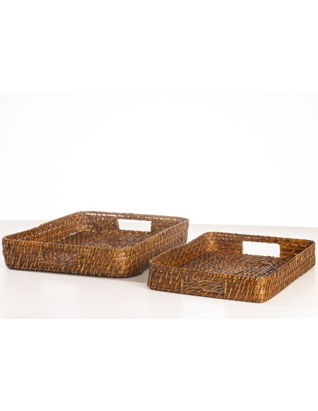 Bandeja Rectangular de Rattan set x 2 cod 130910