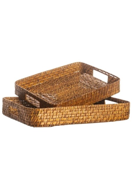 Bandeja Rectangular de Rattan set x 2 cod 130910
