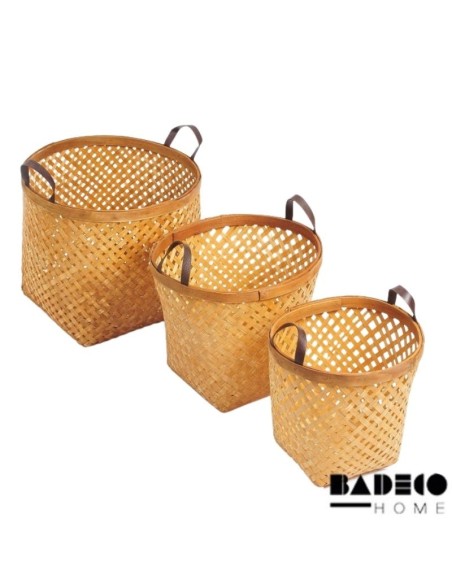 Canasto Entramado Rigido de Bamboo Set x 3 cod 190259