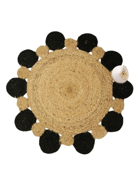 Alfombra de Yute con Circulos de Yute negro y natural 80 cm cod 84080