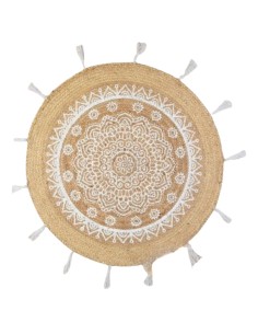 Alfombra de Yute c/ Mandala Impreso y Flecos de Algodón 80 cm cod 85080