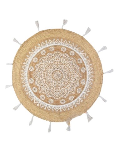 Alfombra de Yute c/ Mandala Impreso y Flecos de Algodón 80 cm cod 85080