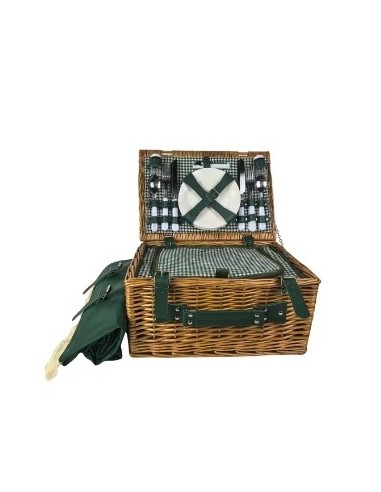 Cesta de picnic de mimbre Verde completa para 4 personas Cod.959595