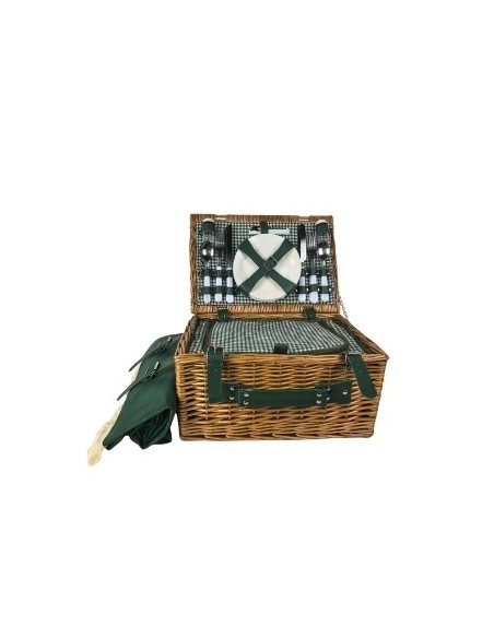 Cesta de picnic de mimbre Verde completa para 4 personas Cod.959595