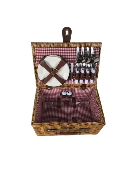Cesta de picnic de mimbre Roja completa para 4 personas Cod.959599