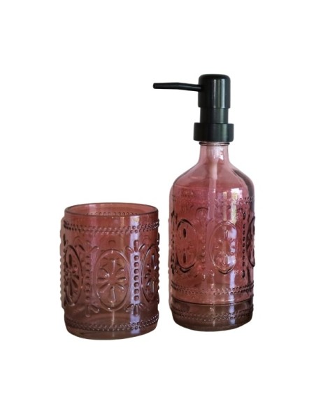 Dispenser con vaso para baño de 380ml en color Rosa Viejo. Cod.054222