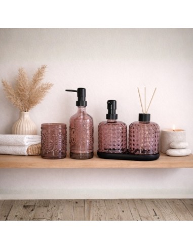 Dispenser con vaso para baño de 380ml en color Rosa Viejo. Cod.054222