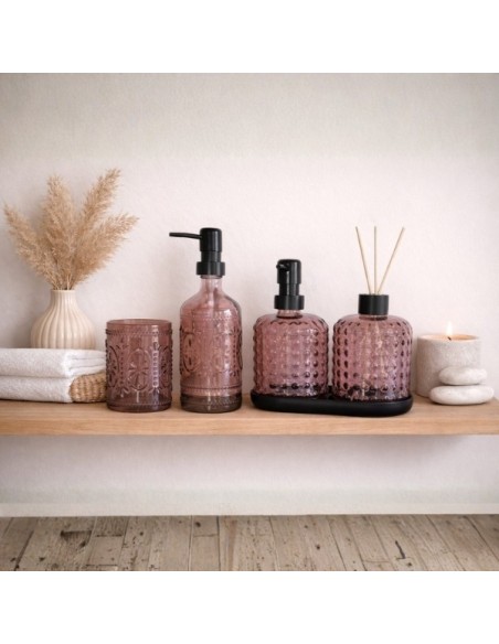 Dispenser con vaso para baño de 380ml en color Rosa Viejo. Cod.054222