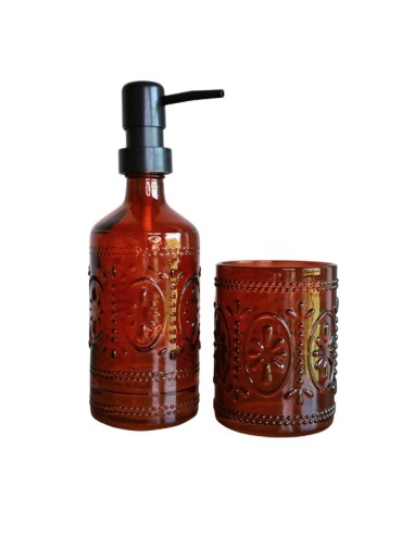 Dispenser con vaso para baño de 380ml en color Naranja. Cod.055502