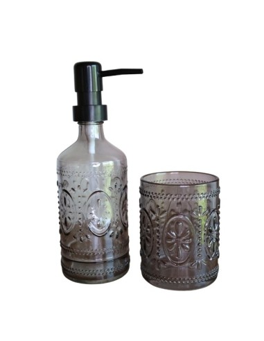 Dispenser con vaso para baño de 380ml en color Humo. Cod.056622