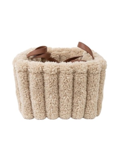 Canastos Textiles con Asas de ecocuero Set x 3 Beige. Cod.010112