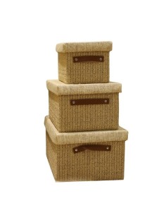 Canasto de Fibra Natural Set x 3 Con tapa Cod.494383