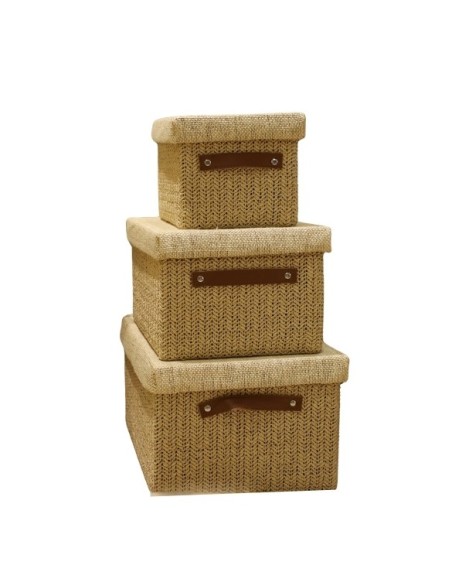 Canasto de Fibra Natural Set x 3 Con tapa Cod.494383