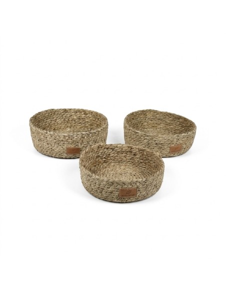 Canasto Fibra Natural set x3 Detalle Ecocuero Cod.234737