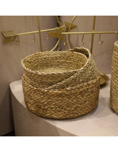 Canasto Fibra Natural set x3 Detalle Ecocuero Cod.234737