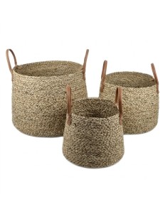 Canasto Seagrass set x3 Asas de Ecocuero Cod.234746