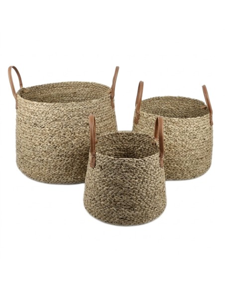 Canasto Seagrass set x3 Asas de Ecocuero Cod.234746