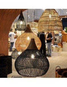 Pantalla de Rattan Negro 50x25 - Base Madera cod.1205022 2